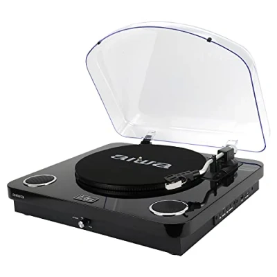 Bild av AIWA GBTUR 120BKMKII: skivspelare, svart, Bluetooth, 3 hastigheter, FM radio, USB och SD