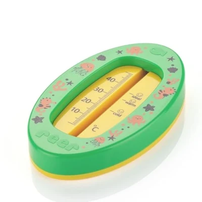 Bild av reer Babybadtermometer oval barnsäker badtermometer optimal badtemperatur för badkaret kvicksilverfri högt mätområde tydlig skala grön
