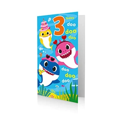 Bild av Ålder 3 födelsedagskort, babyhaj ålder 3:e födelsedagskort baby haj, multi, 9 x 5, BS013