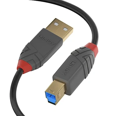 Bild av Lindy 1 m USB 3.2 kabel. A hane till B 3.0 typ B, övervaka uppströmskabel, extern hårddisk, skanner, skrivare, Anthra Line, svart