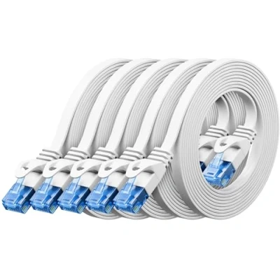 Bild av deleyCON 5x 0,5m CAT6 Platt Nätverkskabel 1000 Mbit Gigabit LAN Kat 6 RJ45 Ethernet Patchkabel Tunn Installationskabel för Internet Switch Router Modem Patchpanel Vit