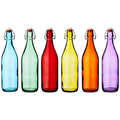 Bild av Bar@drinkstuff Färgat glas swingtoppflaskor 1 liter set med 6 röd, blå, orange, grön, gul, lila flaskor