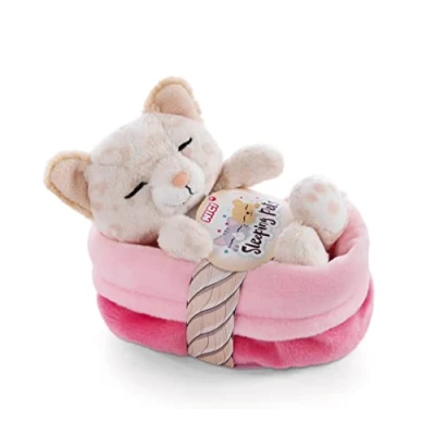 Bild av NICI Mjuk Leksakskatt I Korg 12 cm Sleeping Pets Gosiga Leksakskatter Med Leopardtryck för Flickor, Pojkar och Bebisar Fluffigt Gosedjur Att Kela, Leka &amp; Sova Mysiga Plyschdjur