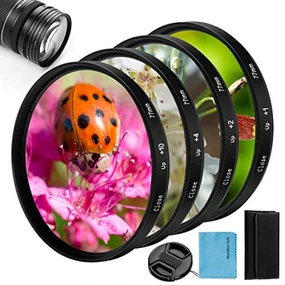 Bild av Fotover B4K 758 mm närbildningsfilterkit, 4 delar (+1,+2,+4,+10) makrofilter tillbehör närbild linsfiltersats med linsfilterpåse för Canon Nikon Sony Pentax Olympus Fuji DSLR kamera + linsskydd