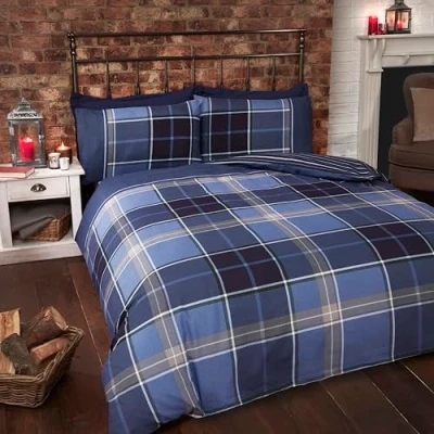 Bild av Argyle King Size påslakan och 2 örngott vändbart sängset, tartan rutig blå
