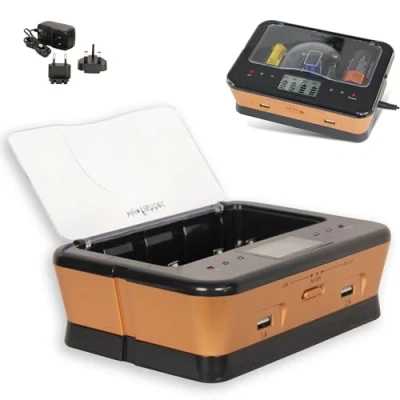 Bild av Uppladdningsbar batteriladdare AA/LR6, AAA/LR3, C/LR14, D/LR20, 9V, NiCd och NiMh + ALKALINE LCD display med laddningsindikator universell laddare kapacitet för 4 batterier 2 USB portar