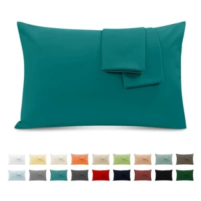 Bild av Örngott 100% Bomull 40x70 cm 2 ST, Rektangulärt i Rent Jersey 120GSM Kuddöverdrag Tålig och Hypoallergenisk Turkos