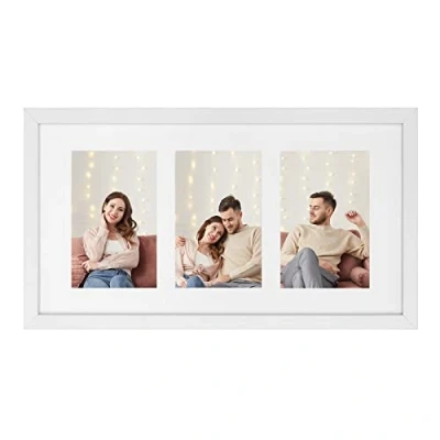 Bild av SONGMICS Trippel bildram, fotoram för tre 10 x 15 cm (4 6 tum) foton, väggmonterad eller bordsskiva, MDF, glas front, vit RPF006W01
