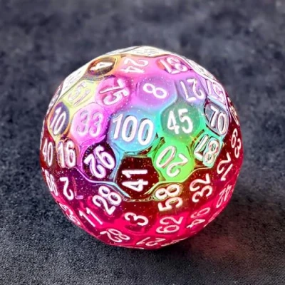 Bild av Bescon bländande röd 100 sidig tärning, speltärning D100, polyhedral solid sidor tärning 45 mm i diameter (4,6 cm)
