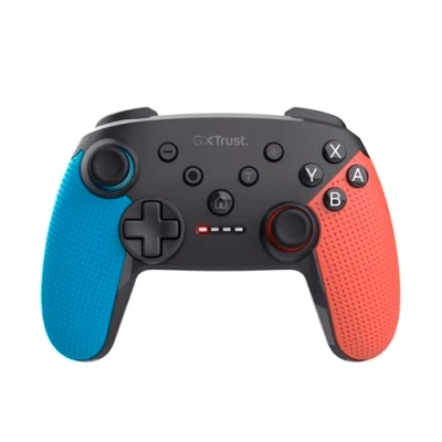Bild av Trust GXT 1246B Muta Nintendo Switch styrenhet, trådlös med Bluetooth, dubbel stötdämpning, rörelsekontrollsensor, turbo knapp, 15h speltid, för Switch, Lite, OLED, blå/röd