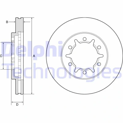 Bild av DELPHI BG4795C Disque de frein 260 26 6 ventilé revêtu non traité sans roulement roue, bague ABS NISSAN: Pick Up, NP300 up