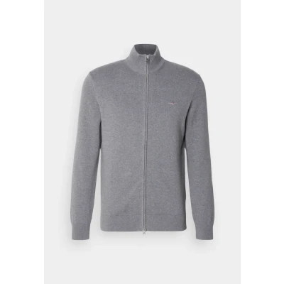 Bild av GANT Herr ledig bomull dragkedja kofta, Mörkgrå melange, 3XL