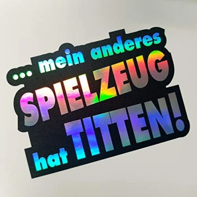 Bild av folien zentrum &#039;My andra toy hat tits! 12 x 8,5 cm bildekal oljeslick svart färgväxling regnbåge flip flop hologram metallisk effekt JDM tuning klistermärke dekal rolig