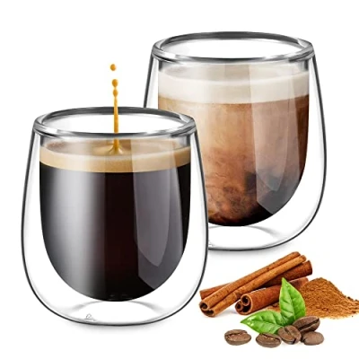 Bild av glastal Espresso kaffekoppar med dubbla väggar glas borosilikatglas för te dessert 100 ml set 2