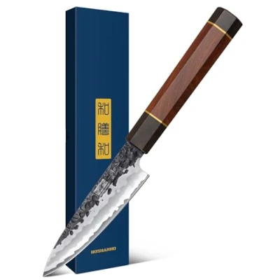 Bild av HOSHANHO 9,5 cm fruktkniv, extremt skarp skalkniv i stål med hög kolhalt VG 10, professionell japansk liten kökskniv ergonomiskt handtag