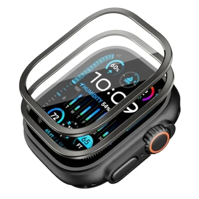 Bild av ESR Set med 2 Armorite skärmskydd för Apple Watch Ultra 2/1 (2024/2023/2022, 49 mm), skydd av militär kvalitet, härdat glas aluminiumram, svart