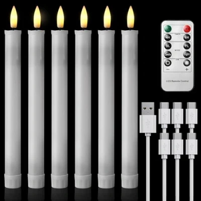 Bild av EXTSUD Set med 6 flamlösa långa flimrande LED ljus fjärrkontroll, uppladdningsbara fönsterljus, 22 cm, vit, dekoration för jul, bröllop, fester, banketter