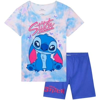 Bild av Disney Stitch pyjamas för flickor och tonåringar kortärmad set mjuka andningsbara nattkläder myskläder bekväma jamies stygn gåvor flickor, Blå/Rosa, 11 12 Years