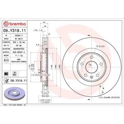 Bild av BREMBO Bromsskiva 355mm 32mm 5 ventilerad invändigt belagd höguppkolat 09.Y319.11 0002154AC,P0002154AA,P0002154AB,P0002154AC Bromsskivor