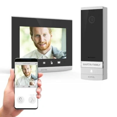 Bild av EXTEL Connect 2 smart video dörrtelefon, 7 tums skärm, med kamera, smartphone app, utan abonnemang, WLAN, trådig anslutning, mörkerseende, enkel installation, internminne