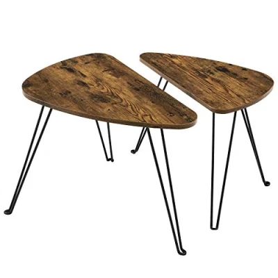 Bild av VASAGLE Set med 2 sidobord, utdragbara bord, soffbord, för vardagsrum, matsal, sovrum, industristil, rustik brun och svart LNT012B01