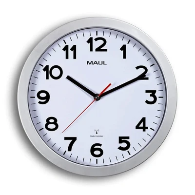 Bild av Maul Väggklocka Maulstep Ø 30 cm, Radioklocka Med Automatisk Tidsinställning, Perfekt För Vardagsrum, Sovrum, Kök, Arbetsrum Och Kontor, Bra Läsbarhet Stora Rum, Silver