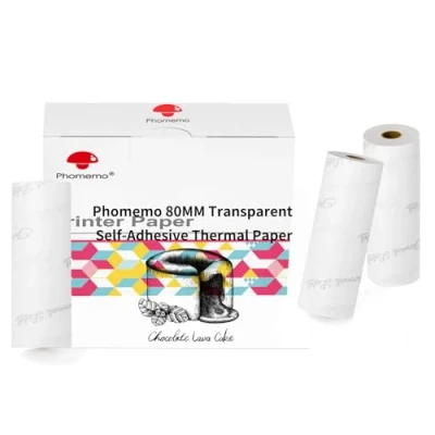 Bild av Phomemo 80 mm transparent skrivarpapper kompatibelt med M03/M03AS/M04S/M04AS mini fickskrivare, 3 rullar självhäftande termo dekalpapper, x 3,5 m,