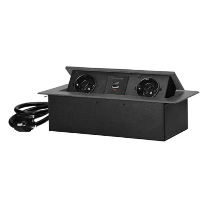 Bild av MIRATIC Grenuttag Infällbar med Kabel 1,5m 2x2 Poler + Jord (Schuko) 2x USB (A och C; 5V/3,6A) (grafit)