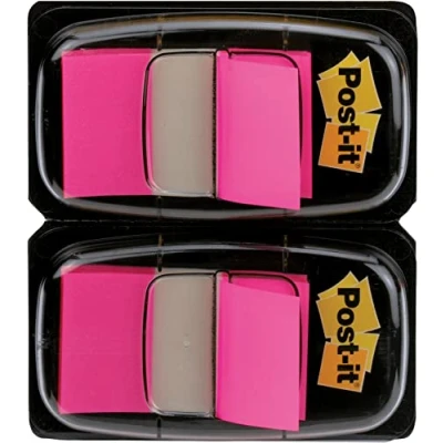 Bild av Post it indexflaggor, medium, rosa, 2 dispensrar 25,4 mm x 43,2 mm, 100 flaggor för att markera, markera eller färgkod viktig information