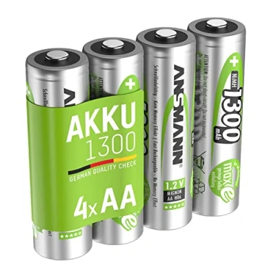 Bild av ANSMANN Batteri AA Mignon 1 300 mAh 1,2 V NiMH uppladdningsbara batterier, maxE (låg självurladdning och förladdad), perfekt för solcell (4 stycken)