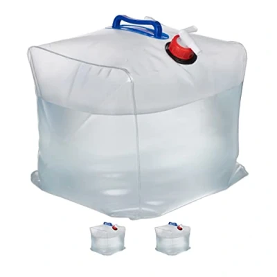 Bild av Relaxdays Vattenbehållare set om 3, 20 l, vikbar, kran, handtag, campingbehållare, BPA fri plast, transparent