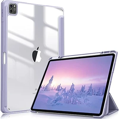 Bild av FINTIE Hybrid Slim fodral för iPad Pro 12,9 tum 5:e generationen 2021 [Inbyggd pennhållare] stöttåligt med klart transparent skal på baksidan, passar också 4:e/3:e generationen, Lila
