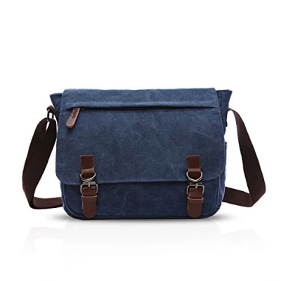 Bild av FANDARE Retro axelväska kanvas messengerväska för män postman crossbody väska handväska passar 12,9 tum bärbar dator affärer skolväska resor skola college pendlare bokväska stor portfölj, Grå L, L