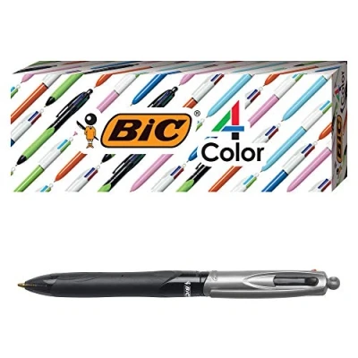 Bild av BIC 4 Color Grip Ballpoint Pen, Blue Barrel, Medium Point (1.0mm), Assorted Inks, 3 Count