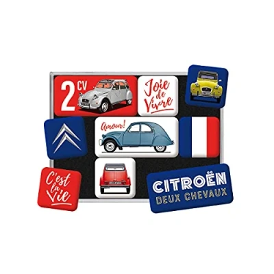 Bild av Nostalgic Art Kylskåpsmagneter i retrostil, Citroen 2CV Presentidé för biltillbehörsälskare, Magnetset magnettavlor, Deko vintage, 9 stycken