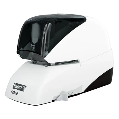 Bild av &quot;Rapid elektrisk platt häftapparat, 50 ark, plast, metall, elektronik, kassettbyte, inkl. en kassett med 5 000 häftklammer, 5050e, vit/svart, 20993212&quot;