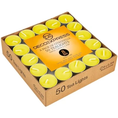 Bild av Deco Express Citronella värmeljus, 100 eller 50 pack doftljus värmeljus 4 8 timmar brinntid (gul 50/8 timmar)