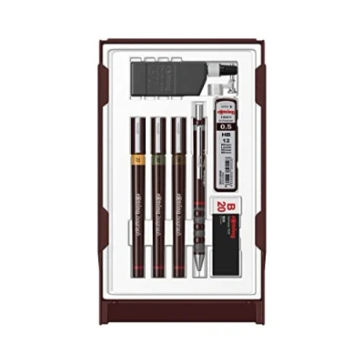 Bild av rOtring Isograph Fineliner collegeset 3 bläckfyllmedel (0,20 mm, 0,30 mm och 0,50 mm), Tikky stiftpenna (0,5 mm) tillbehör