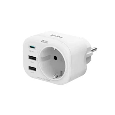 Bild av Hama Multikontakt 4 vägs (1 USB C PD, 2 A, 1 skyddskontakt, multi kontakt för uttag, uttagsadapter i med snabbladdning, laddare upp till 20 W) vit