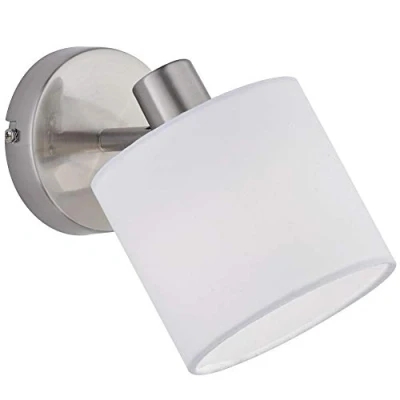 Bild av Reality Leuchten Tommy väggspotlight, nickel/vit, bredd 12 cm, metall/väv