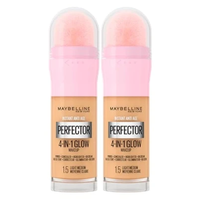 Bild av Maybelline New York Instant Age Perfector Glow 4in1, BB kräm, primer, färg 1,5 ljusmedium med svamp för applikation 2 x 20 ml flaskor