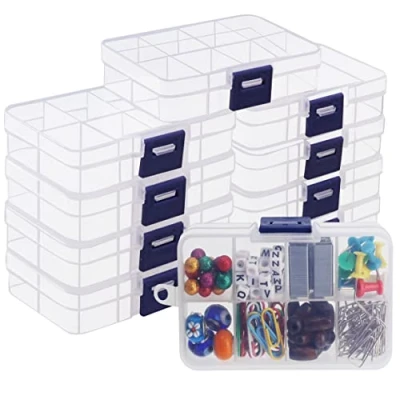Bild av Belle Vous Transparent Låda med Justerbara Avdelare (10 Pack) 10,5 x 6,5 cm 8 Fack för Små DIY, Konst &amp; Hantverk, Tillbehör och Smycken