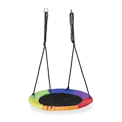 Bild av Relaxdays Nestgunga, Ø 100 cm, barn och vuxna, justerbar höjd upp till 150 kg, utomhus hängande gunga, trädgård, färgglad