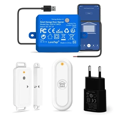 Bild av LoraTap WiFi Garage Door Öppnare med RF fjärrkontroll, Smart portöppnare trådlösa dörrsensorer, Life appkontroll, kompatibel Alexa och Google Assistant