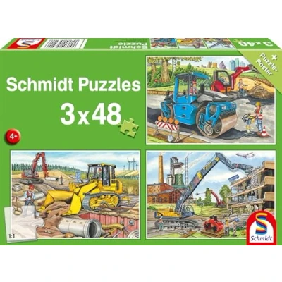 Bild av Schmidt Spiele 56520 Mina favoritbyggarbetsplatsfordon, 3 x 48 delar barnpussel, flerfärgad