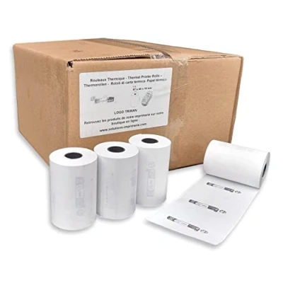 Bild av 50 rullar termiskt papper 57 x 40 12 bankkortspole 55 g TPE rulle med Triman Recycling Logo Thermal Paper Bisfenol A uppfyller AGEC Signaletic Tri Lawment