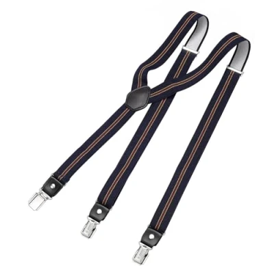 Bild av DonDon breda hängslen 2,5 cm 3 clips med läder i Y form elastisk och längdjusterbar olika designer Randig blå röd gul