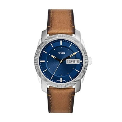 Bild av Montre pour homme Fossil Machine avec bracelet en cuir marron et cadran bleu à quartz FS5920