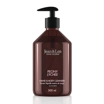Bild av Jean &amp; Len Hand Body Cleanser Peony Lychee, för en väldoftande rengöringsupplevelse, kropps och handtvål i högkvalitativ flaska, förförisk blommig doft, vegansk, 500 ml