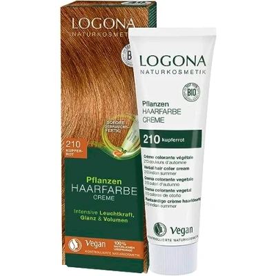 Bild av LOGONA Naturkosmetik växthårfärg kräm 210 kopparröd, kopparröd natur hårfärg med henna, vegansk färgkräm för permanent färgning, mild färgning glänsande hår, 150 ml